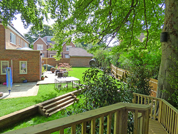 View across the newly landscaped garden and patio area